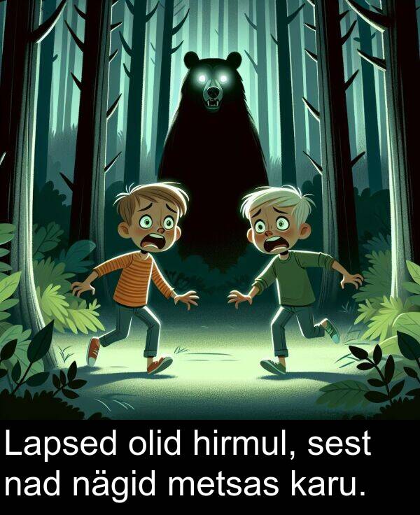 metsas: Lapsed olid hirmul, sest nad nägid metsas karu.