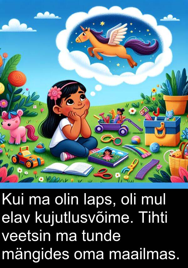 elav: Kui ma olin laps, oli mul elav kujutlusvõime. Tihti veetsin ma tunde mängides oma maailmas.
