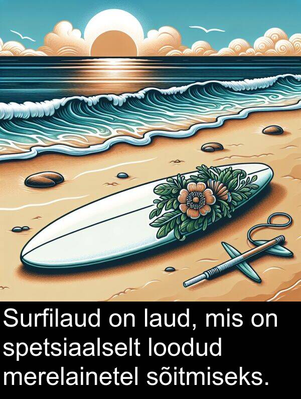 sõitmiseks: Surfilaud on laud, mis on spetsiaalselt loodud merelainetel sõitmiseks.