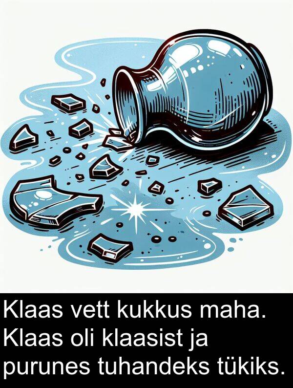 kukkus: Klaas vett kukkus maha. Klaas oli klaasist ja purunes tuhandeks tükiks.