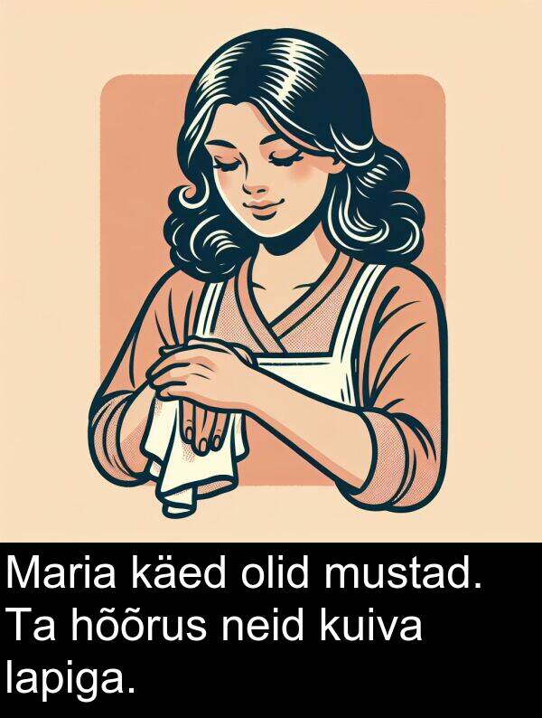 käed: Maria käed olid mustad. Ta hõõrus neid kuiva lapiga.
