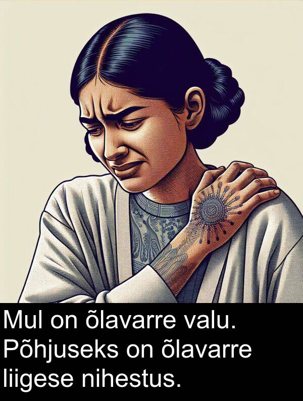 valu: Mul on õlavarre valu. Põhjuseks on õlavarre liigese nihestus.