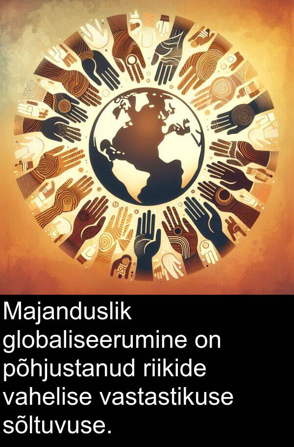 sõltuvuse: Majanduslik globaliseerumine on põhjustanud riikide vahelise vastastikuse sõltuvuse.