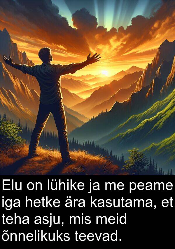 asju: Elu on lühike ja me peame iga hetke ära kasutama, et teha asju, mis meid õnnelikuks teevad.
