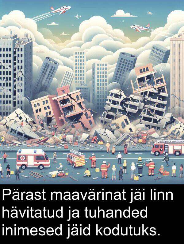 tuhanded: Pärast maavärinat jäi linn hävitatud ja tuhanded inimesed jäid kodutuks.