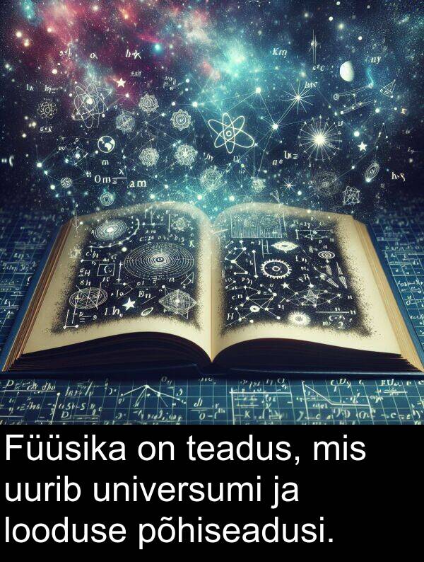 uurib: Füüsika on teadus, mis uurib universumi ja looduse põhiseadusi.