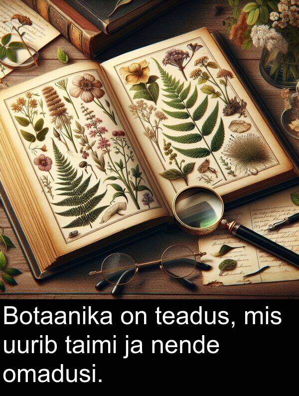uurib: Botaanika on teadus, mis uurib taimi ja nende omadusi.