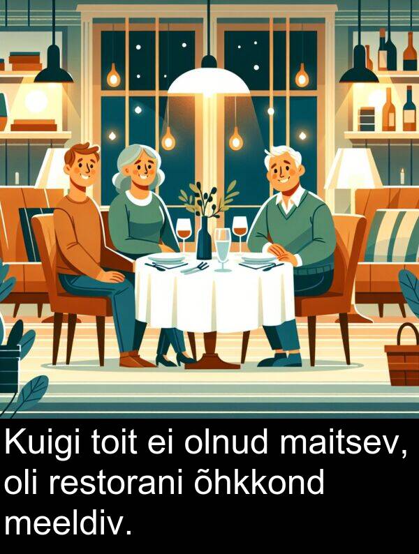 toit: Kuigi toit ei olnud maitsev, oli restorani õhkkond meeldiv.