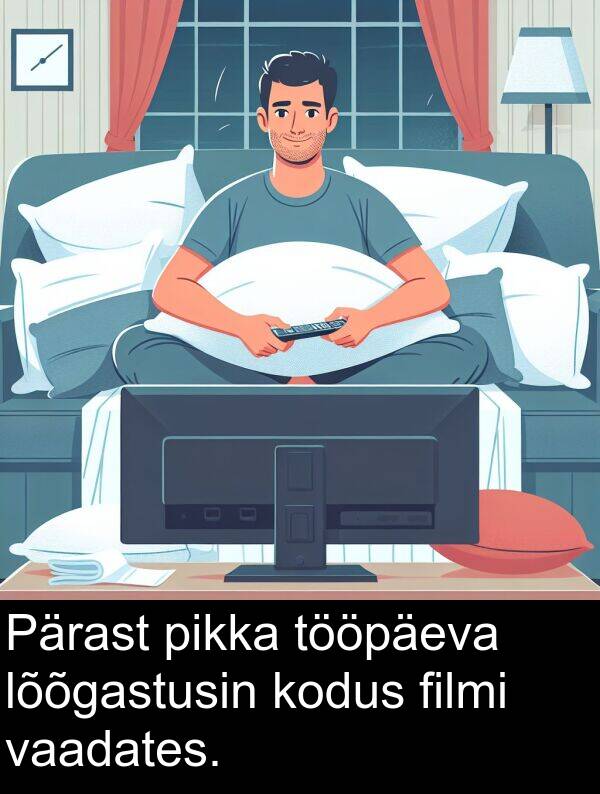 kodus: Pärast pikka tööpäeva lõõgastusin kodus filmi vaadates.