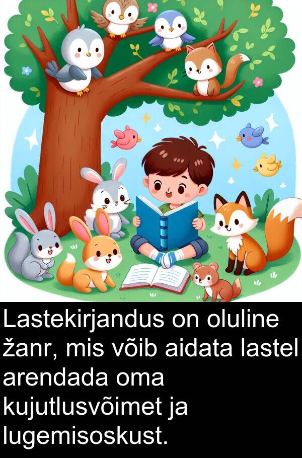 lugemisoskust: Lastekirjandus on oluline žanr, mis võib aidata lastel arendada oma kujutlusvõimet ja lugemisoskust.