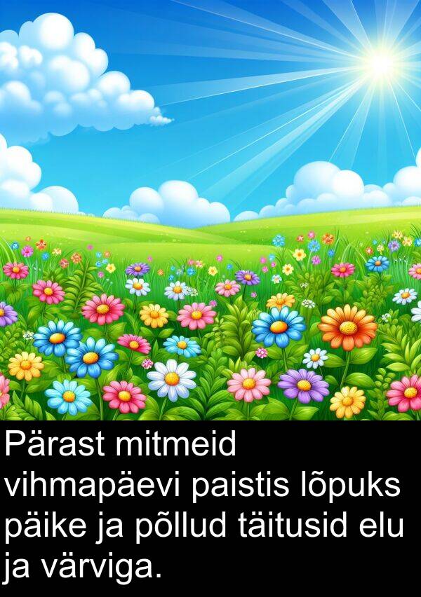 mitmeid: Pärast mitmeid vihmapäevi paistis lõpuks päike ja põllud täitusid elu ja värviga.