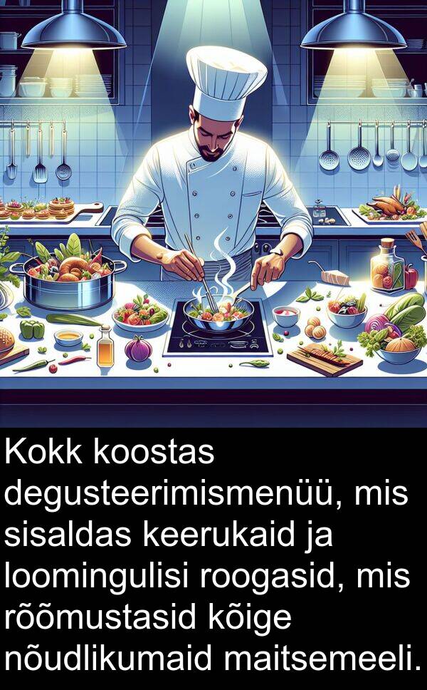 degusteerimismenüü: Kokk koostas degusteerimismenüü, mis sisaldas keerukaid ja loomingulisi roogasid, mis rõõmustasid kõige nõudlikumaid maitsemeeli.