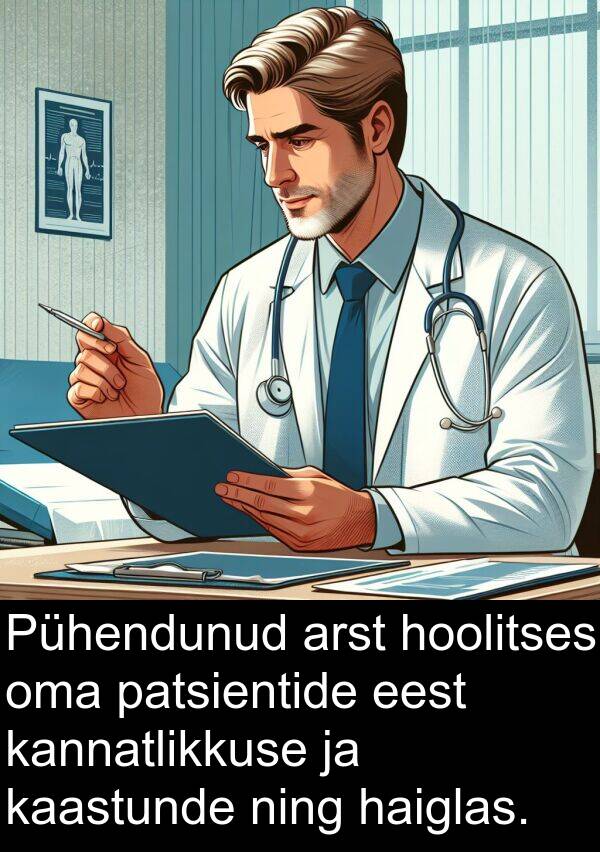 hoolitses: Pühendunud arst hoolitses oma patsientide eest kannatlikkuse ja kaastunde ning haiglas.