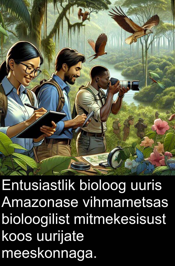 uurijate: Entusiastlik bioloog uuris Amazonase vihmametsas bioloogilist mitmekesisust koos uurijate meeskonnaga.