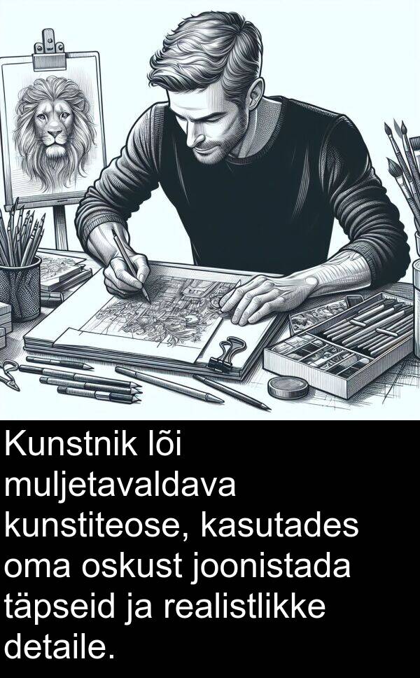 detaile: Kunstnik lõi muljetavaldava kunstiteose, kasutades oma oskust joonistada täpseid ja realistlikke detaile.