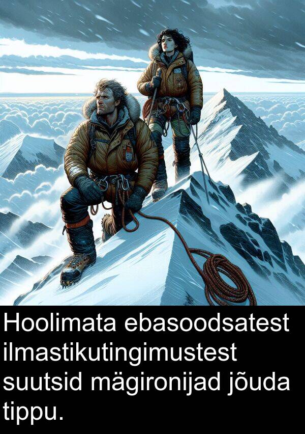 ebasoodsatest: Hoolimata ebasoodsatest ilmastikutingimustest suutsid mägironijad jõuda tippu.