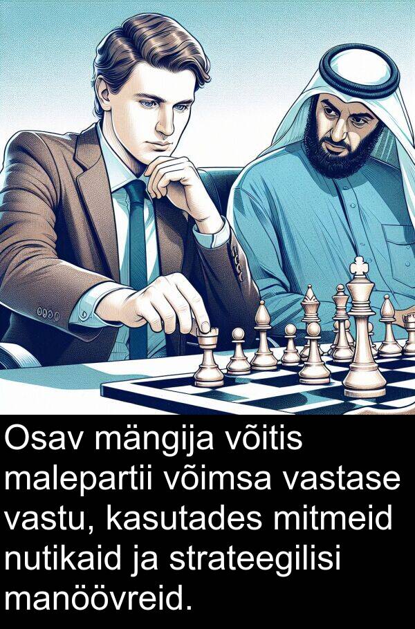 strateegilisi: Osav mängija võitis malepartii võimsa vastase vastu, kasutades mitmeid nutikaid ja strateegilisi manöövreid.