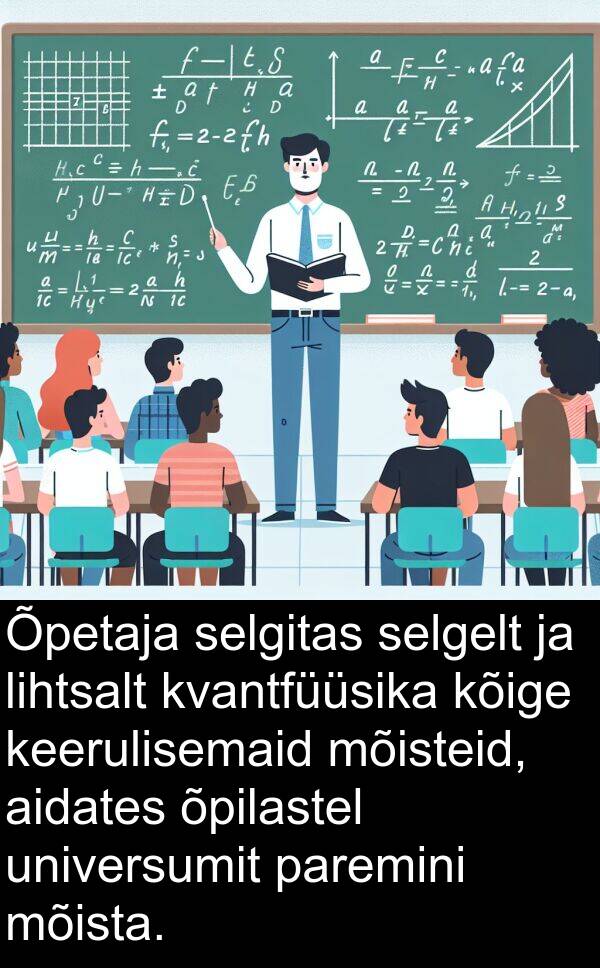 mõista: Õpetaja selgitas selgelt ja lihtsalt kvantfüüsika kõige keerulisemaid mõisteid, aidates õpilastel universumit paremini mõista.