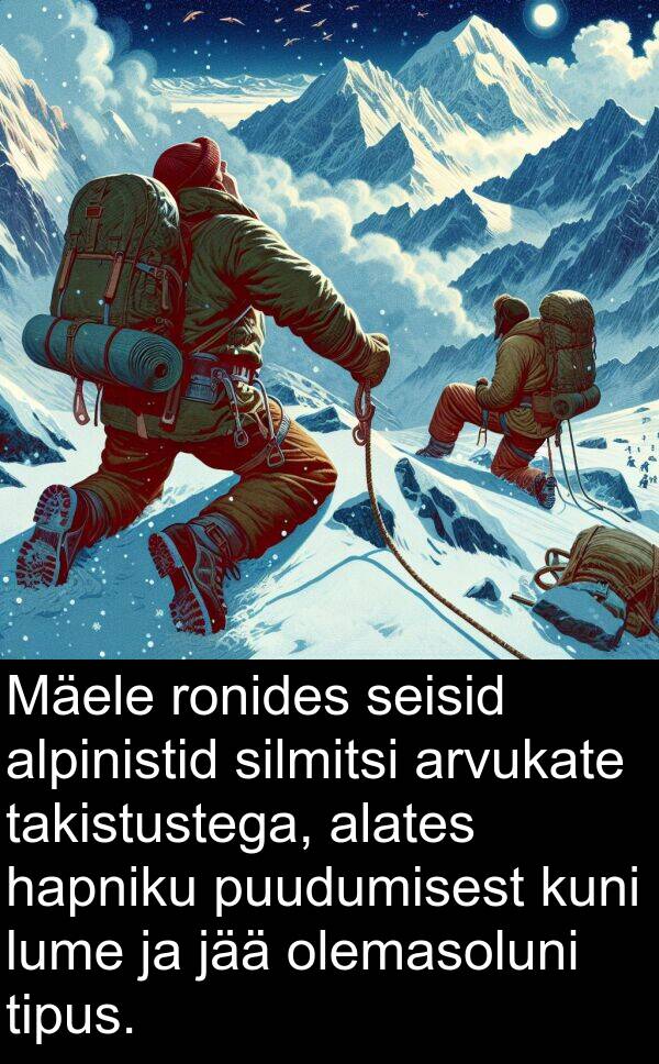 olemasoluni: Mäele ronides seisid alpinistid silmitsi arvukate takistustega, alates hapniku puudumisest kuni lume ja jää olemasoluni tipus.