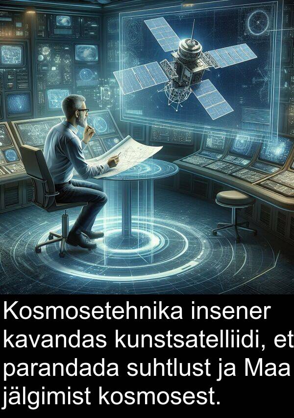 kosmosest: Kosmosetehnika insener kavandas kunstsatelliidi, et parandada suhtlust ja Maa jälgimist kosmosest.