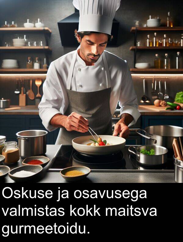 gurmeetoidu: Oskuse ja osavusega valmistas kokk maitsva gurmeetoidu.
