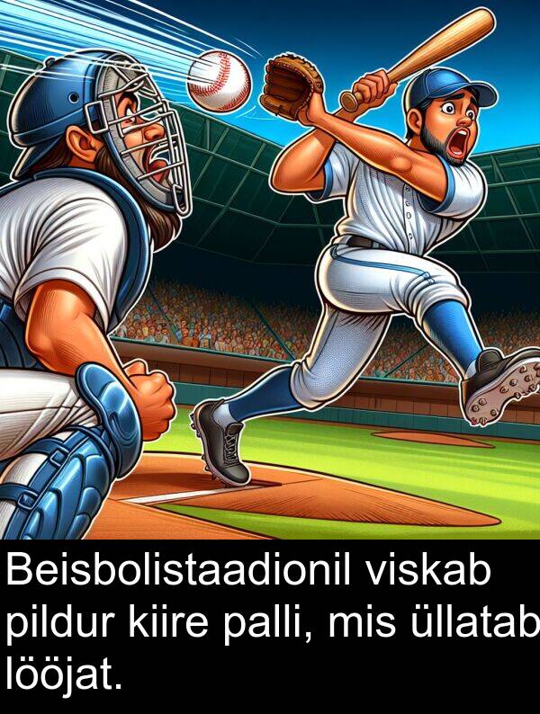 pildur: Beisbolistaadionil viskab pildur kiire palli, mis üllatab lööjat.
