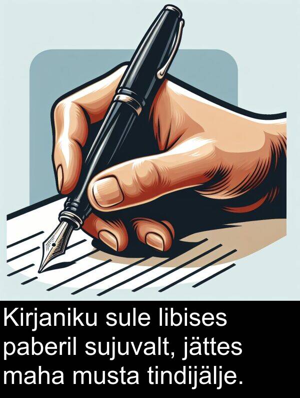 sujuvalt: Kirjaniku sule libises paberil sujuvalt, jättes maha musta tindijälje.