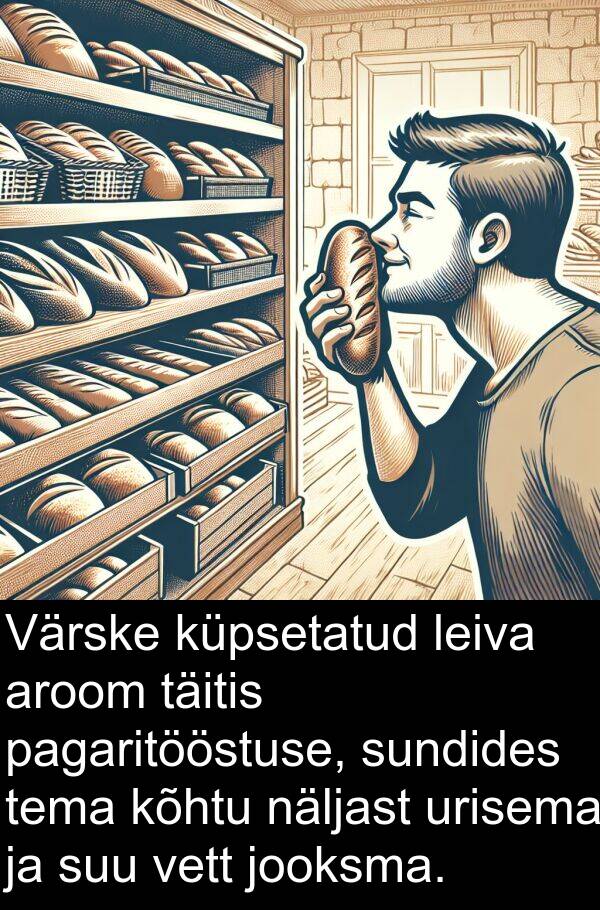 pagaritööstuse: Värske küpsetatud leiva aroom täitis pagaritööstuse, sundides tema kõhtu näljast urisema ja suu vett jooksma.