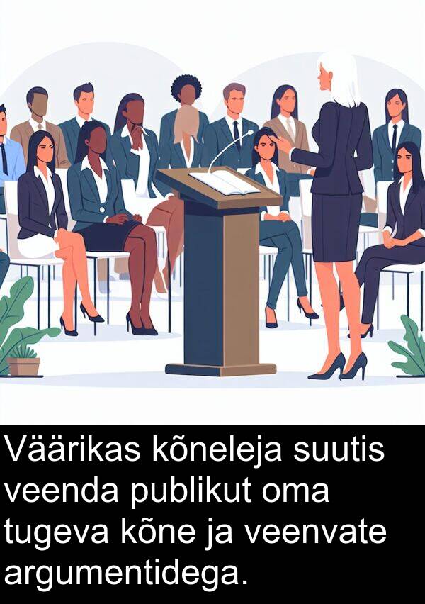 publikut: Väärikas kõneleja suutis veenda publikut oma tugeva kõne ja veenvate argumentidega.