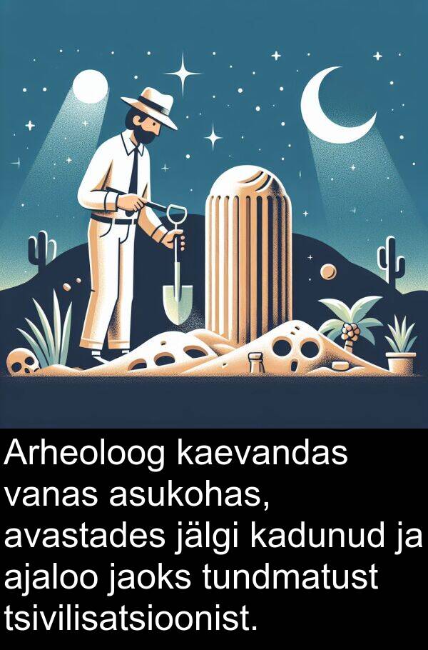 jälgi: Arheoloog kaevandas vanas asukohas, avastades jälgi kadunud ja ajaloo jaoks tundmatust tsivilisatsioonist.