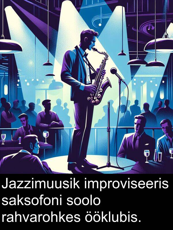 soolo: Jazzimuusik improviseeris saksofoni soolo rahvarohkes ööklubis.