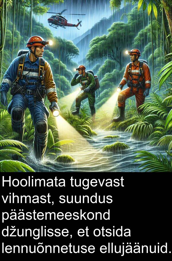 džunglisse: Hoolimata tugevast vihmast, suundus päästemeeskond džunglisse, et otsida lennuõnnetuse ellujäänuid.