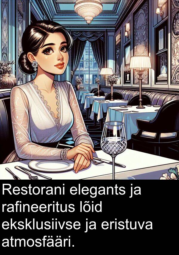 rafineeritus: Restorani elegants ja rafineeritus lõid eksklusiivse ja eristuva atmosfääri.
