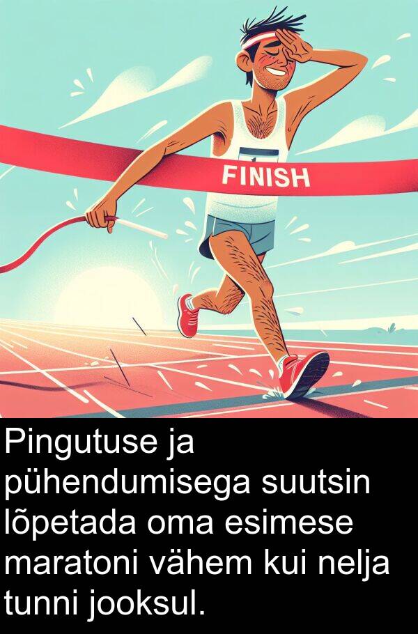 tunni: Pingutuse ja pühendumisega suutsin lõpetada oma esimese maratoni vähem kui nelja tunni jooksul.