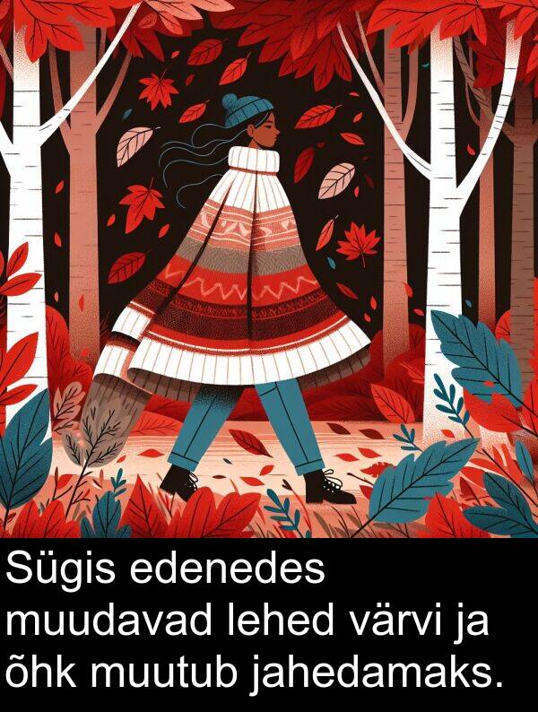 jahedamaks: Sügis edenedes muudavad lehed värvi ja õhk muutub jahedamaks.