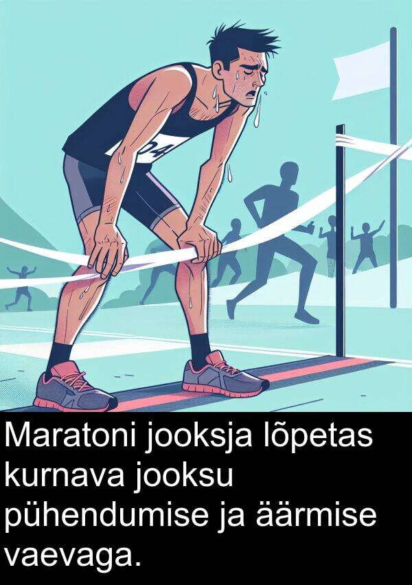 lõpetas: Maratoni jooksja lõpetas kurnava jooksu pühendumise ja äärmise vaevaga.
