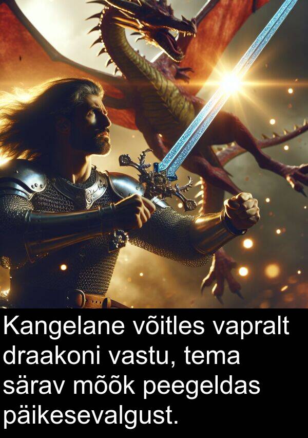 draakoni: Kangelane võitles vapralt draakoni vastu, tema särav mõõk peegeldas päikesevalgust.