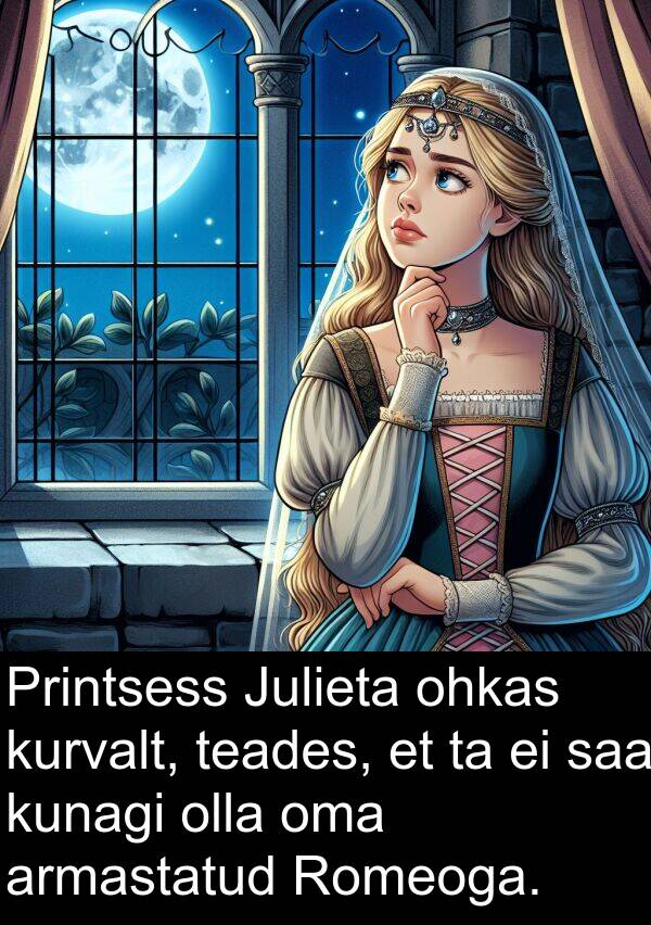 kunagi: Printsess Julieta ohkas kurvalt, teades, et ta ei saa kunagi olla oma armastatud Romeoga.