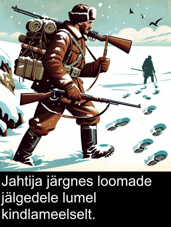 järgnes: Jahtija järgnes loomade jälgedele lumel kindlameelselt.
