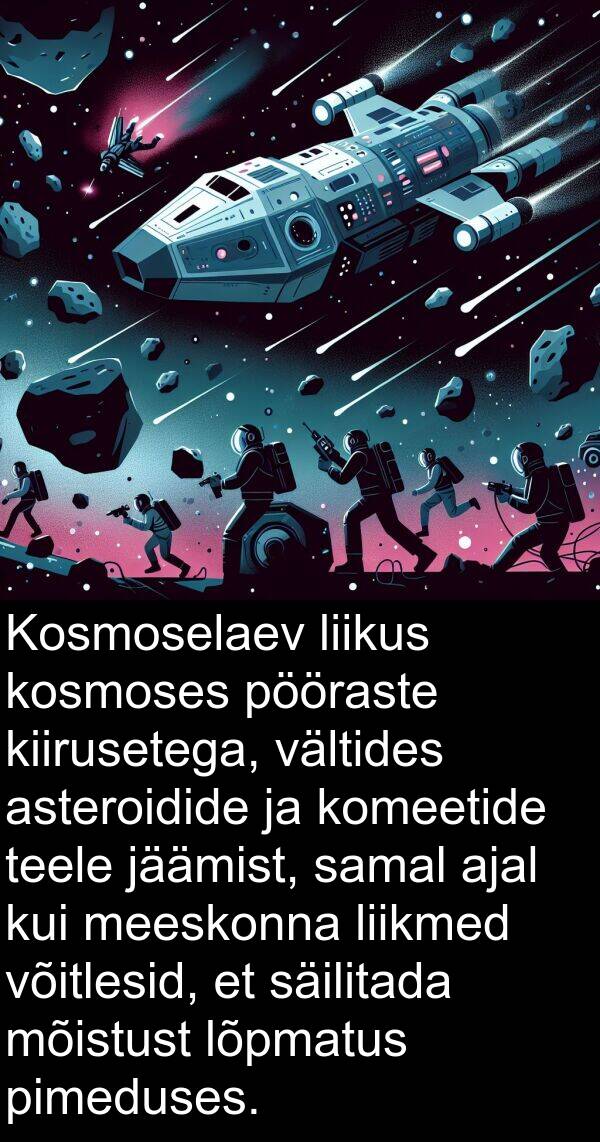 vältides: Kosmoselaev liikus kosmoses pööraste kiirusetega, vältides asteroidide ja komeetide teele jäämist, samal ajal kui meeskonna liikmed võitlesid, et säilitada mõistust lõpmatus pimeduses.