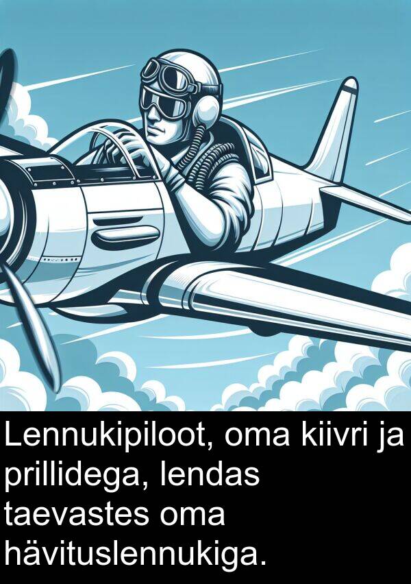 taevastes: Lennukipiloot, oma kiivri ja prillidega, lendas taevastes oma hävituslennukiga.