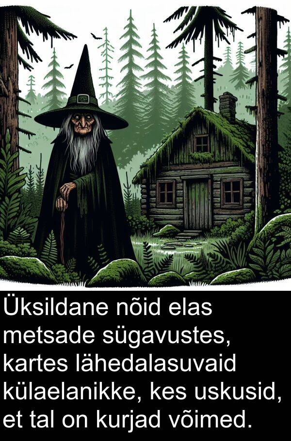 uskusid: Üksildane nõid elas metsade sügavustes, kartes lähedalasuvaid külaelanikke, kes uskusid, et tal on kurjad võimed.