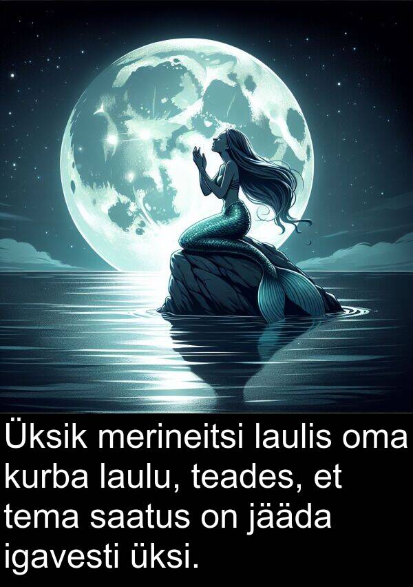 merineitsi: Üksik merineitsi laulis oma kurba laulu, teades, et tema saatus on jääda igavesti üksi.
