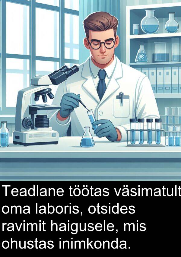 haigusele: Teadlane töötas väsimatult oma laboris, otsides ravimit haigusele, mis ohustas inimkonda.