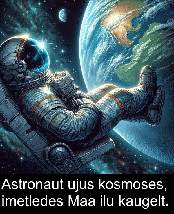 kosmoses: Astronaut ujus kosmoses, imetledes Maa ilu kaugelt.