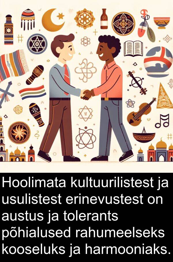 erinevustest: Hoolimata kultuurilistest ja usulistest erinevustest on austus ja tolerants põhialused rahumeelseks kooseluks ja harmooniaks.