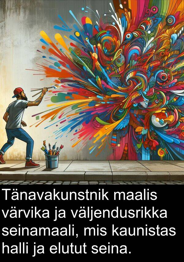 elutut: Tänavakunstnik maalis värvika ja väljendusrikka seinamaali, mis kaunistas halli ja elutut seina.