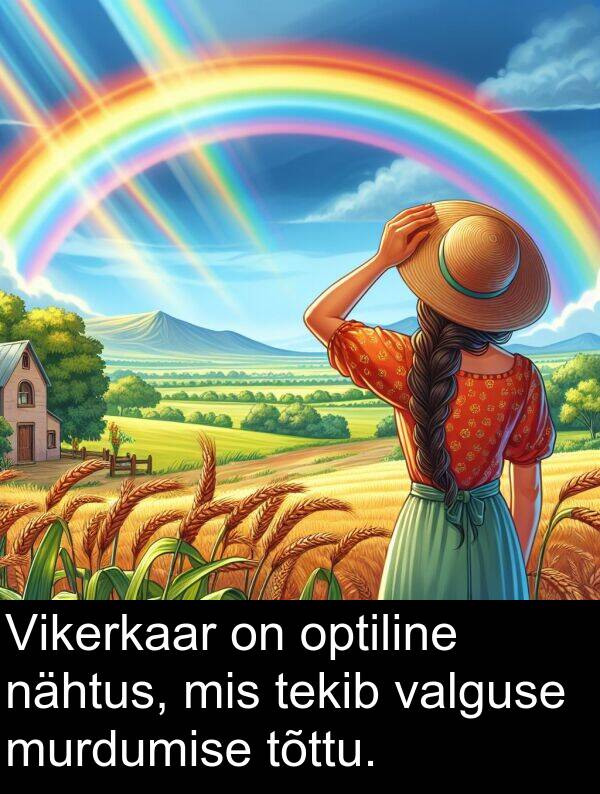 murdumise: Vikerkaar on optiline nähtus, mis tekib valguse murdumise tõttu.