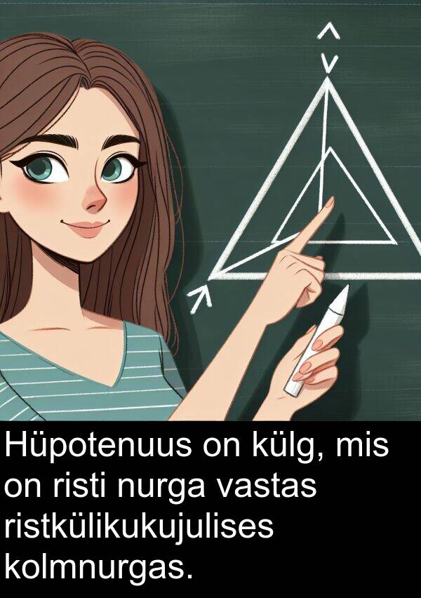 ristkülikukujulises: Hüpotenuus on külg, mis on risti nurga vastas ristkülikukujulises kolmnurgas.