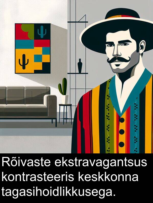 kontrasteeris: Rõivaste ekstravagantsus kontrasteeris keskkonna tagasihoidlikkusega.